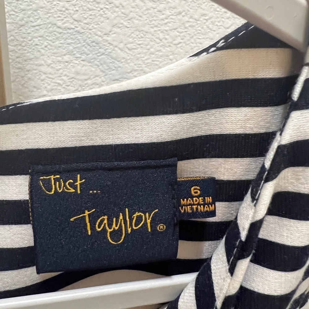 Just Taylor black & white striped pink & yellow floral dress size 6 - Picture 4 of 10